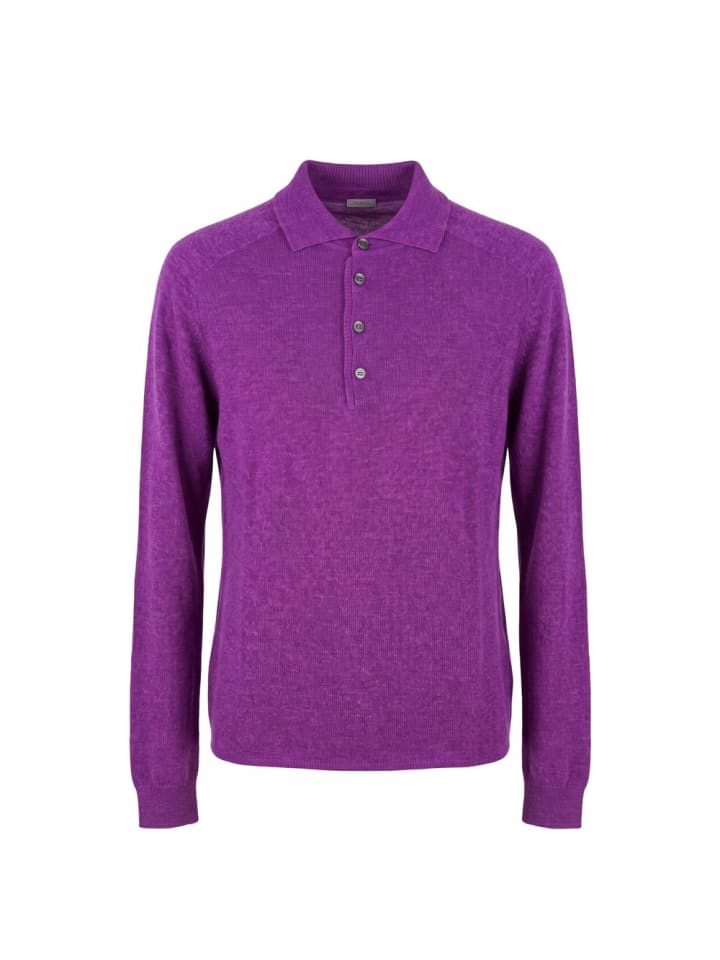 Lila Seide Herren Langarm-Poloshirt