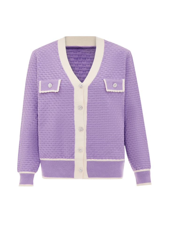 Damen Strickjacke in Lavendel Wollweiss