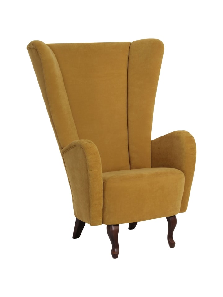 HOCHLEHNSESSEL Kailey Bezug Velourstoff Buche nussbaum dunkel / mais
