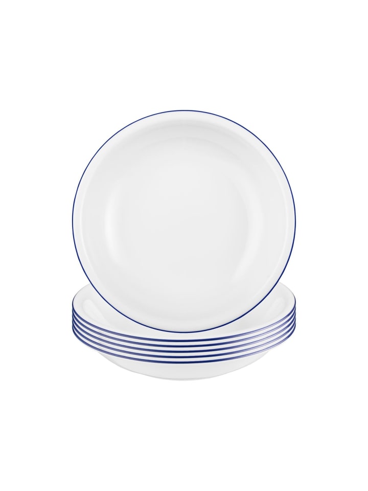 6er Set Suppenteller Compact Blaurand in Weiß-Blau ø 20,2 cm