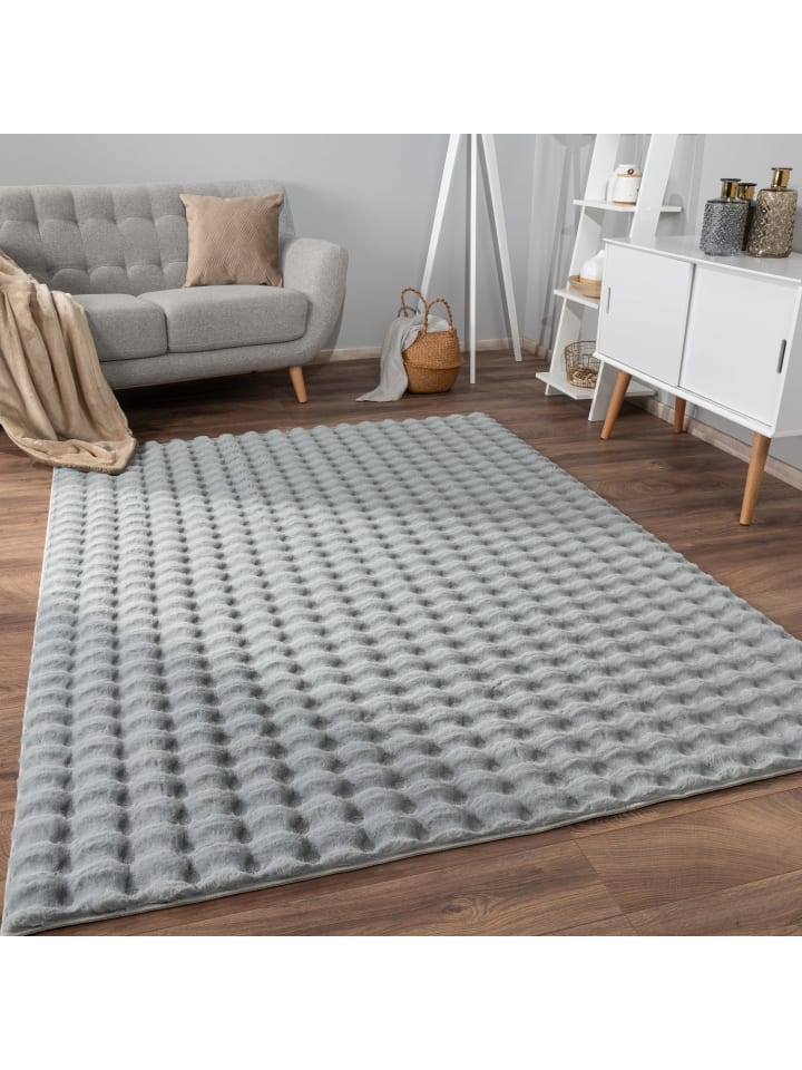 Hochflor Teppich Shaggy waschbar Unifarben Struktur Schlafzimmer in Grau
