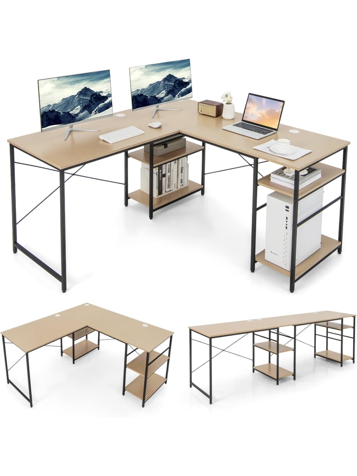 Schreibtisch L-Form in Beige