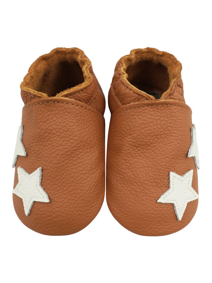 Braune Baby-Lederschuhe, komfortable rutschfeste Sohle - Sternmuster
