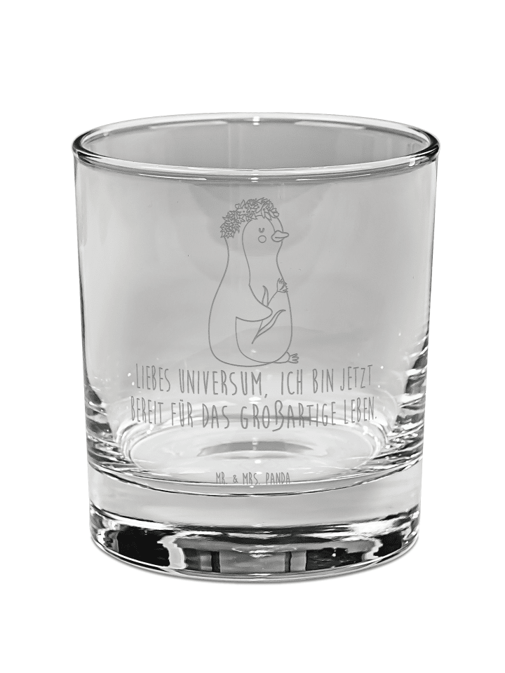 Tumbler Pinguin Blumen mit Spruch in Transparent