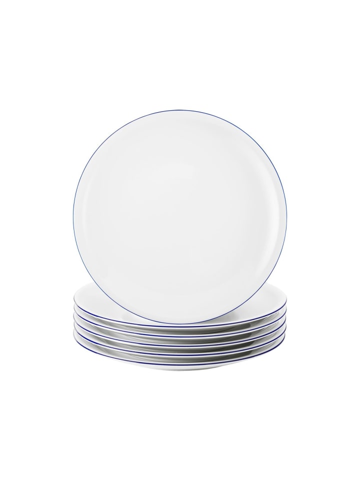 6er Set Frühstücksteller Compact Blaurand in Weiß-Blau ø 19,3 cm