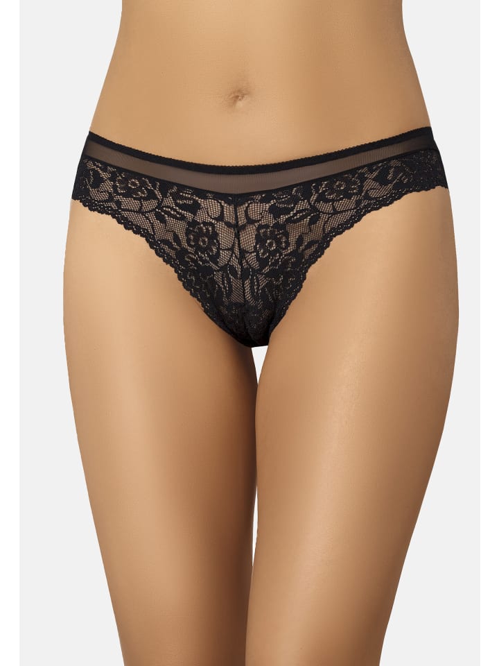 Brasilianische Slip mit floraler Spitze Lulu in schwarz