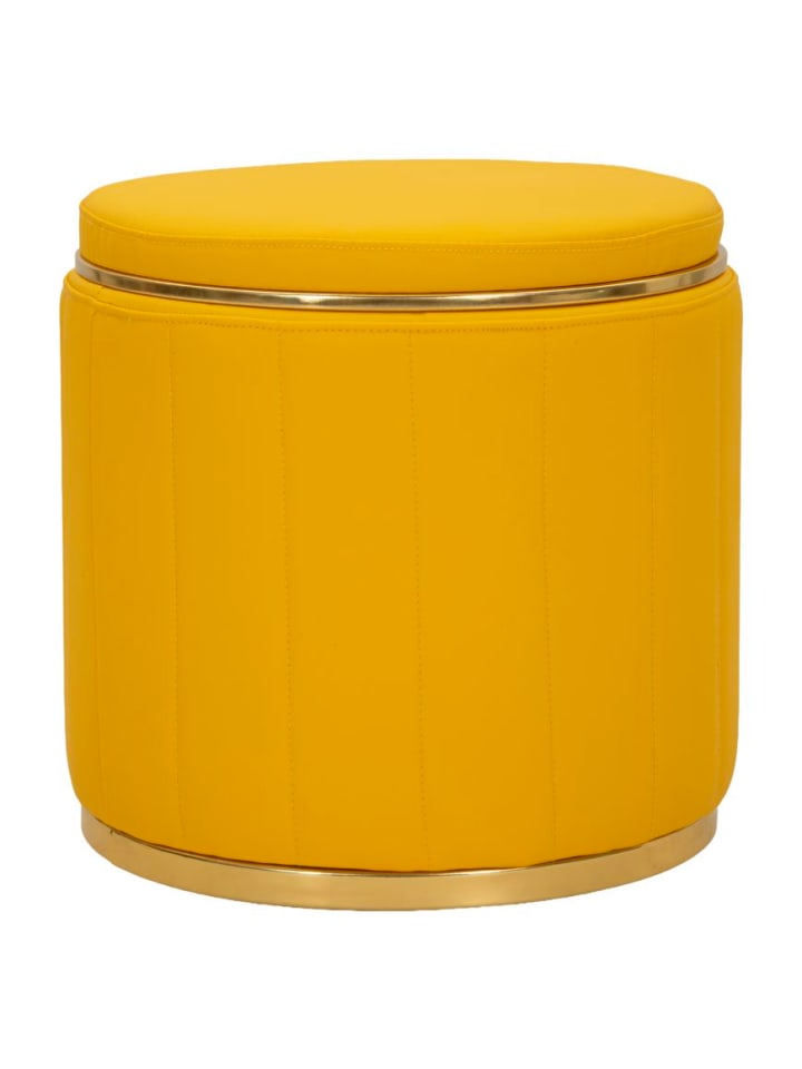 Pouf mit Behälter aus senffarbenem Kunstleder, Ø 46,5 x 44 cm