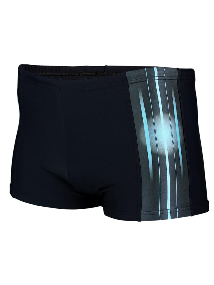 Aquarti Herren Badehose Kurz Sportlich Streifen in schwarz/blau