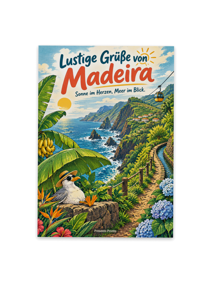 Postkarte Landschaft fröhlich Design mit Spruch in Weiß