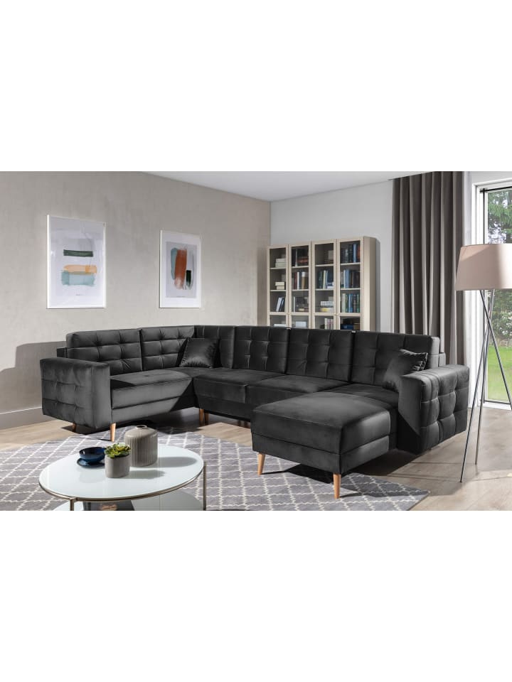 Ecksofa Thor in Velours Anthrazit in Anthrazit - (L) 320 x (B) 320 x (H) 90 cm