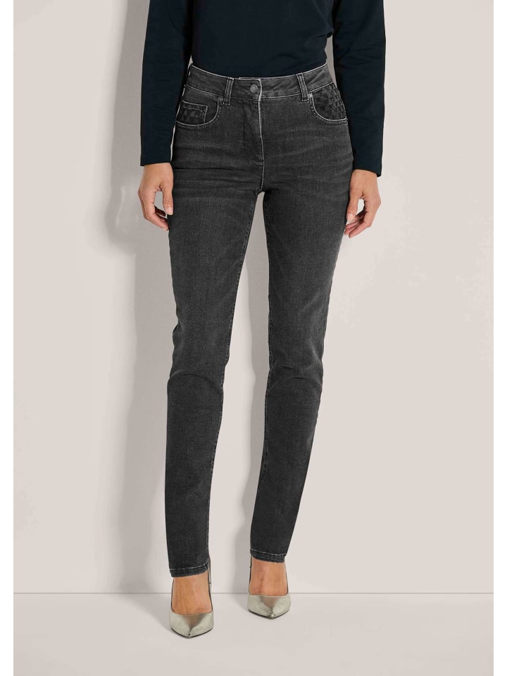 Glanzvolle Slim Fit Five-Pocket-Jeans in black denim