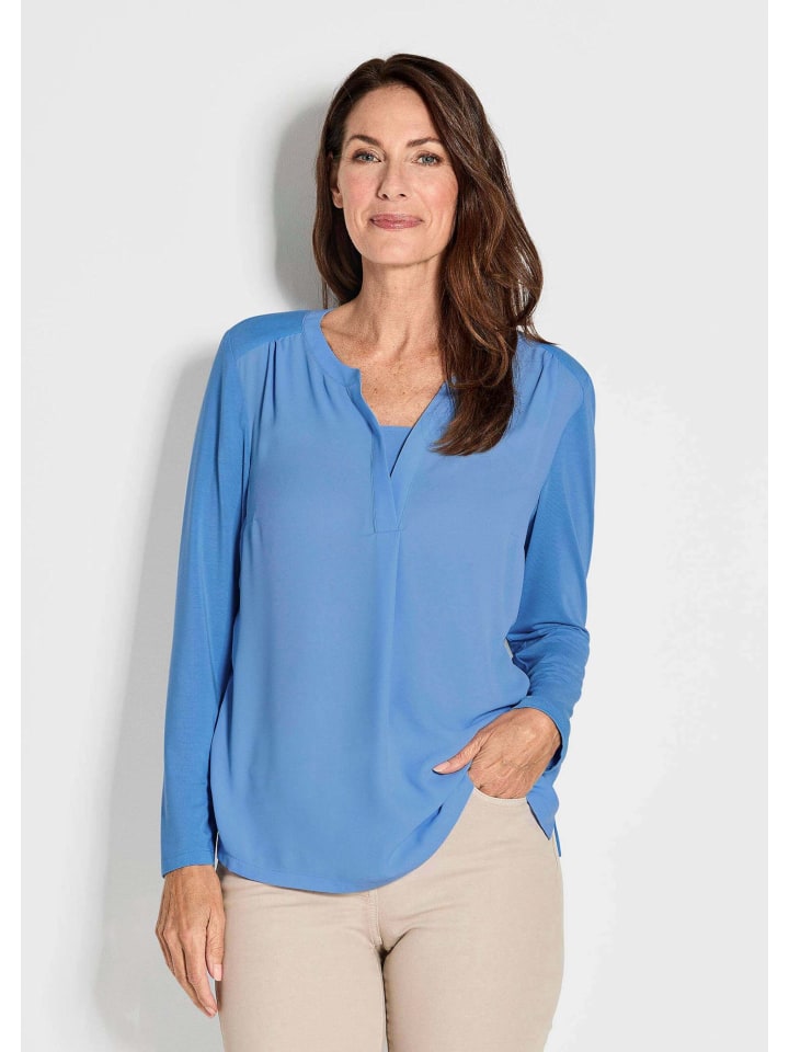 Elegantes Chiffonshirt mit Jersey-Details in blau