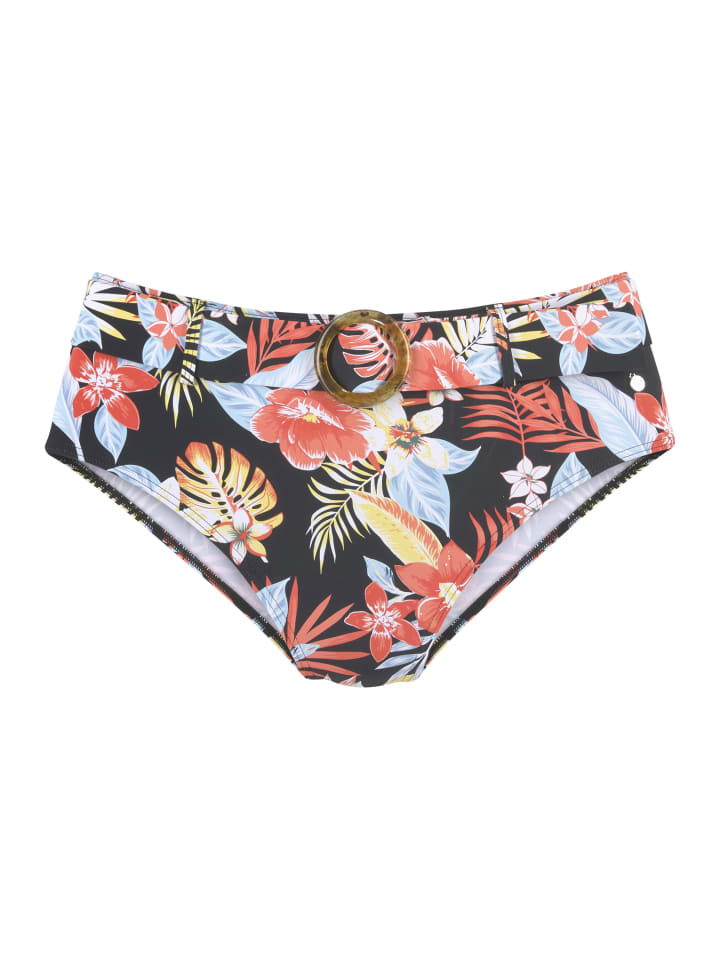 Highwaist-Bikini-Hose in schwarz-bedruckt