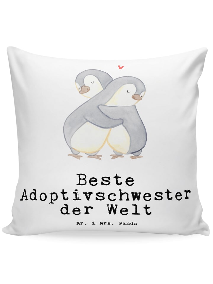 Kissen Pinguin Beste Adoptivschwester der Welt ... in Weiß