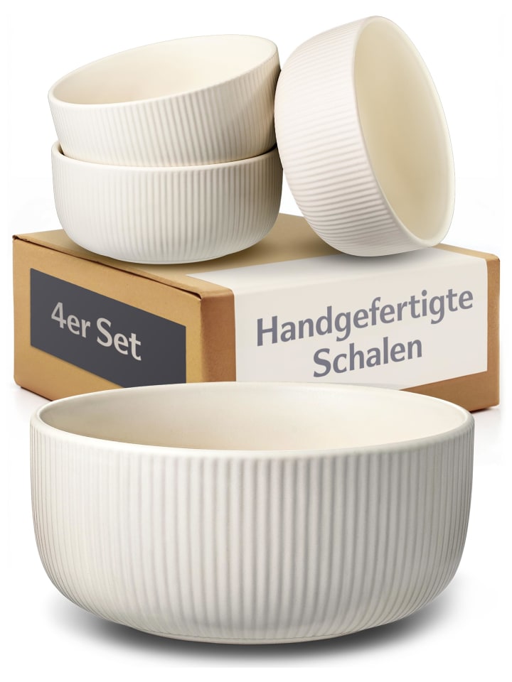 Müslischalen Set Ø14,5 cm, 4er Set, 700 ml Keramik gestreift