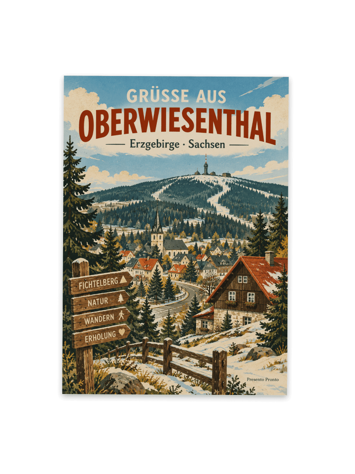 Postkarte Berglandschaft nostalgisch Design mit... in Weiß
