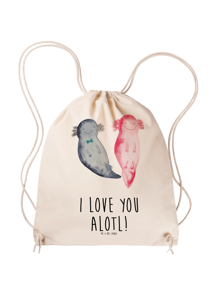 Gym-Rucksack Axolotl Liebe mit Spruch in Creme