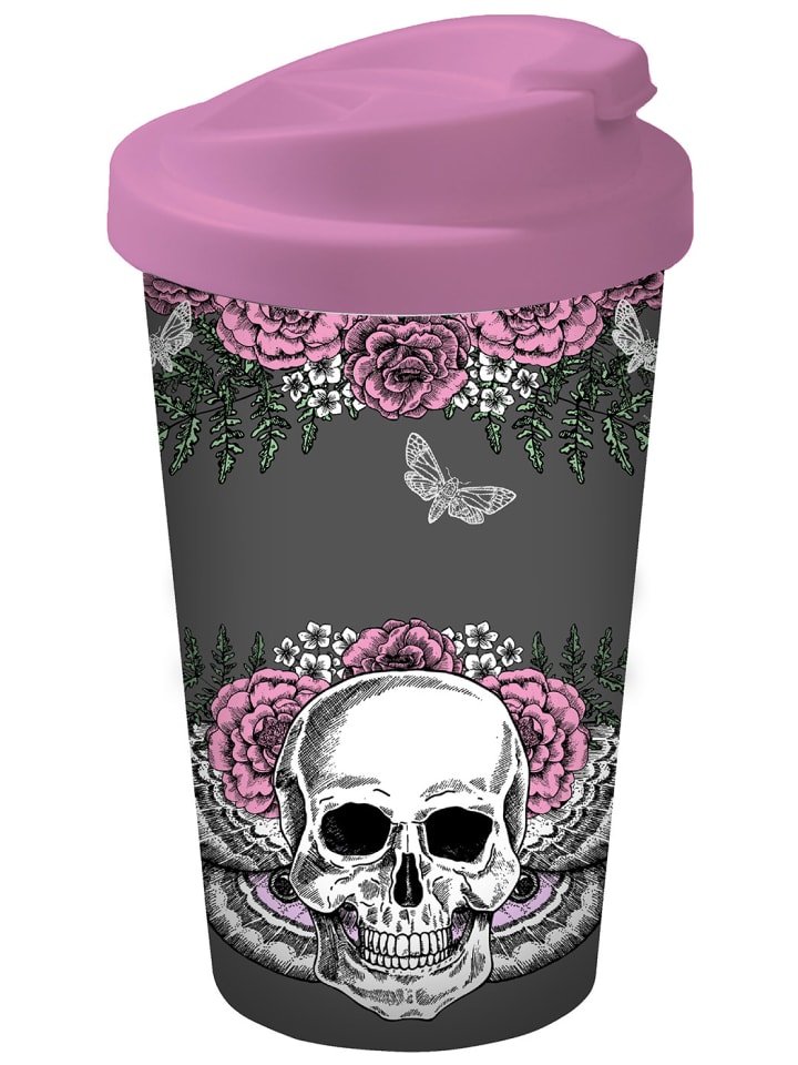 Coffee to go Becher Lady Skull in Rosa - 400 ml