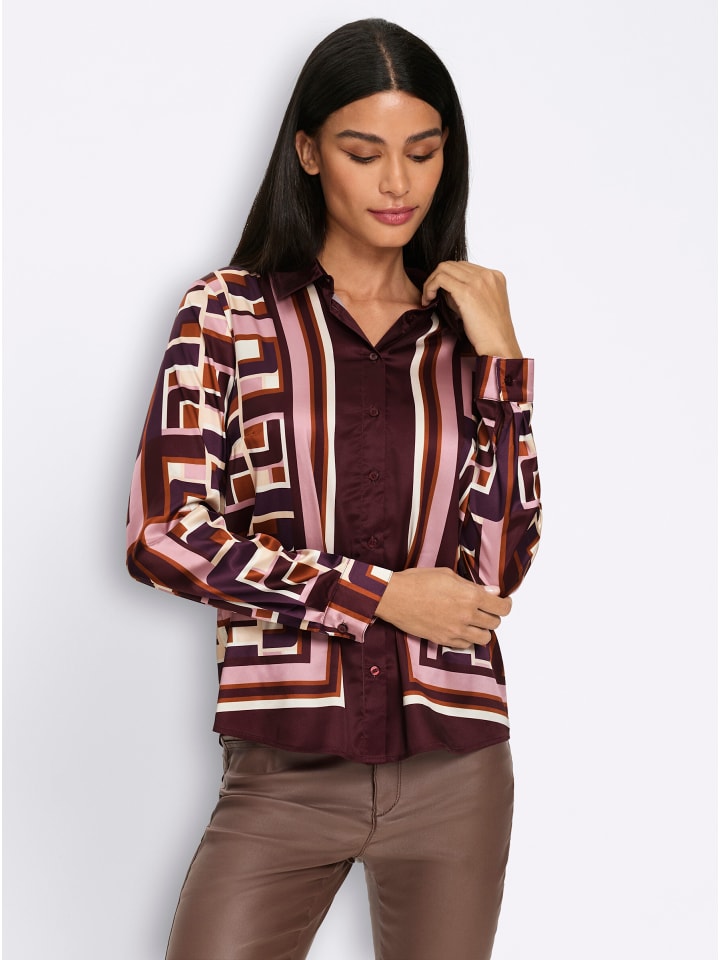 Druckbluse in burgund-mauve-bedruckt