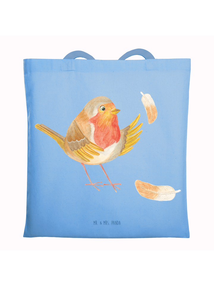 Shopping Bag Rotkehlchen Federn ohne Spruch in Sky Blue