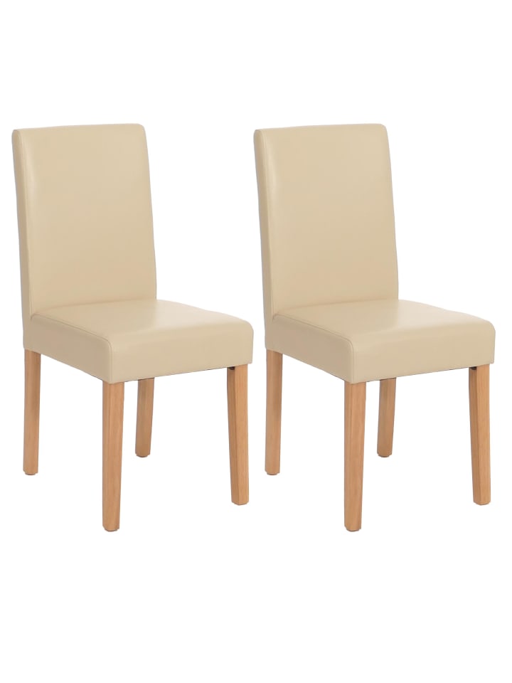 2er-Set Esszimmerstuhl Littau, Kunstleder, creme, helle Beine