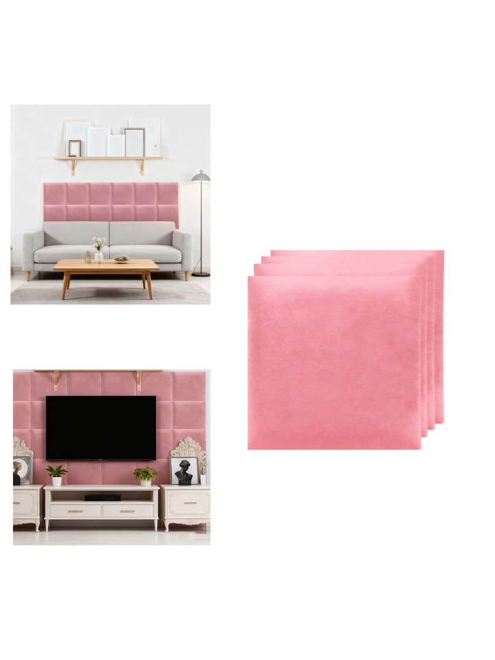 4er-Set Wandkissen aus Stoff 30x30cm 3D Gepolsterte Wandpaneele in Rosa