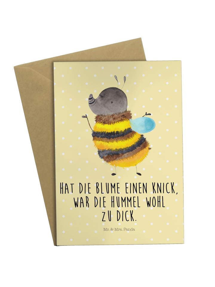 Glückwunschkarte Hummel flauschig mit Spruch in Gelb Pastell