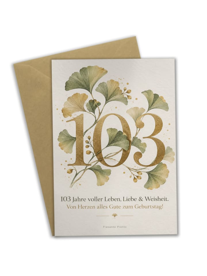 Geburtstagskarte Ginkgo elegant Design mit Spruch in Weiß