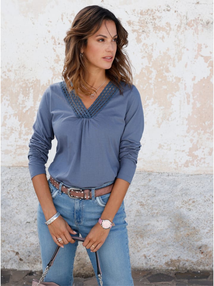 Langarm-Shirt in rauchblau