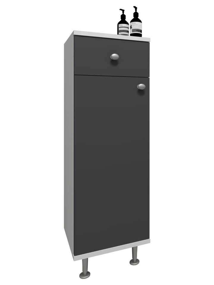 Badmöbel Midischrank Badschrank Schublade Nilosi in Weiß / Anthrazit