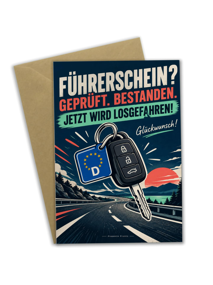 Grußkarte Autoschlüssel modern Design mit Spruch in Weiß