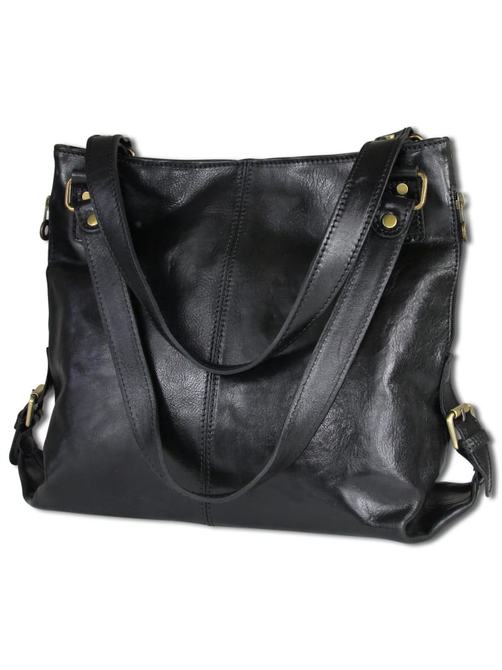 Toscanto Schultertasche, Henkeltasche, Shopper Leder schwarz ca. 40cm
