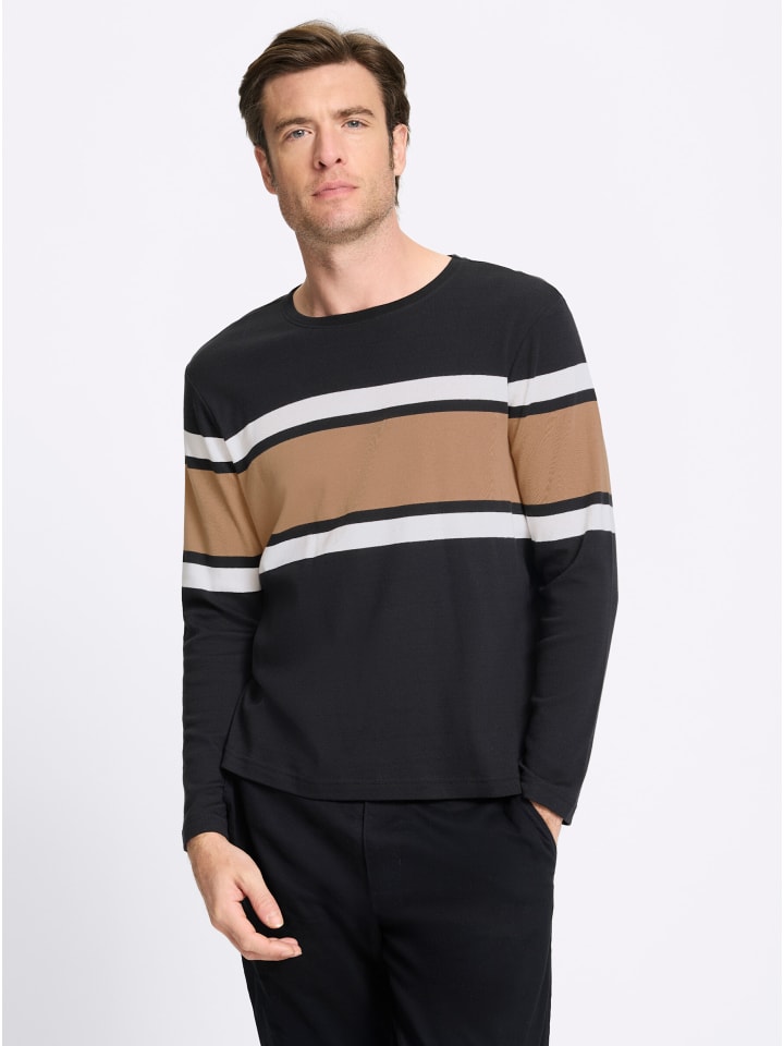 Langarm-Shirt in schwarz-camel