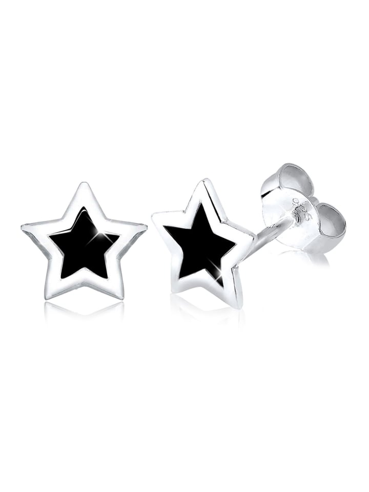 Ohrringe 925 Sterling Silber Sterne, Stern in Schwarz
