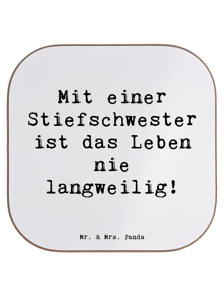 Untersetzer Stiefschwester Abenteuer mit Spruch in Weiß