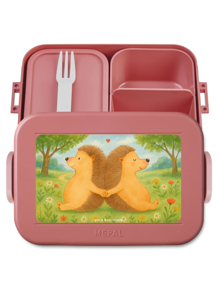 Lunchbox Igel händchenhaltend Design ohne Spruch in Rot Pastell