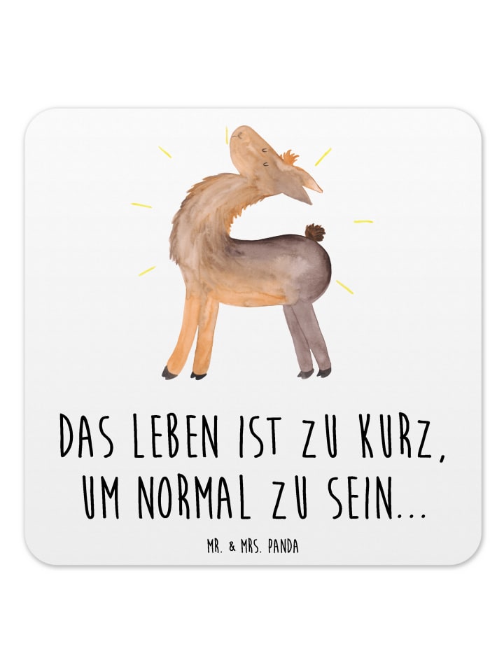 Glasuntersetzer Lama Stolz mit Spruch in Weiß
