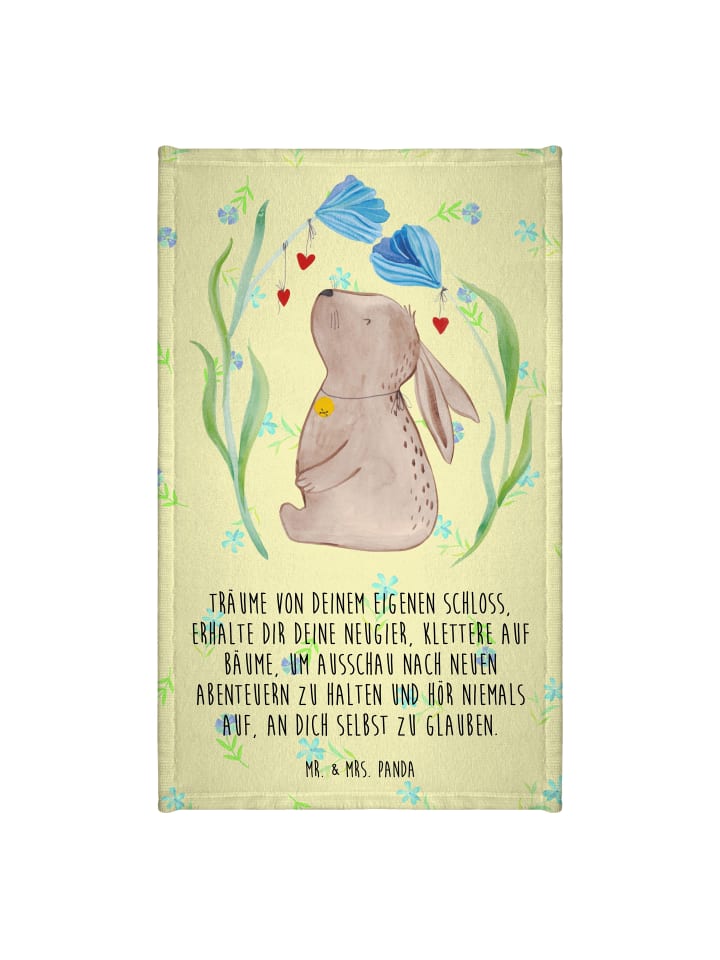 Gästehandtuch Hase Blume mit Spruch in Blumig
