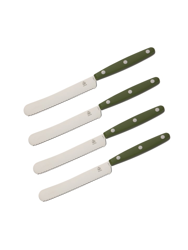 4-er Set PUMA Buckelmesser mit Wellenschliff, ABS Griff in olive-grün