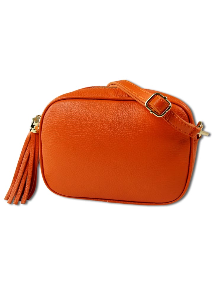 Leder Umhängetasche Toscanto Tasche orange ca. 21cm