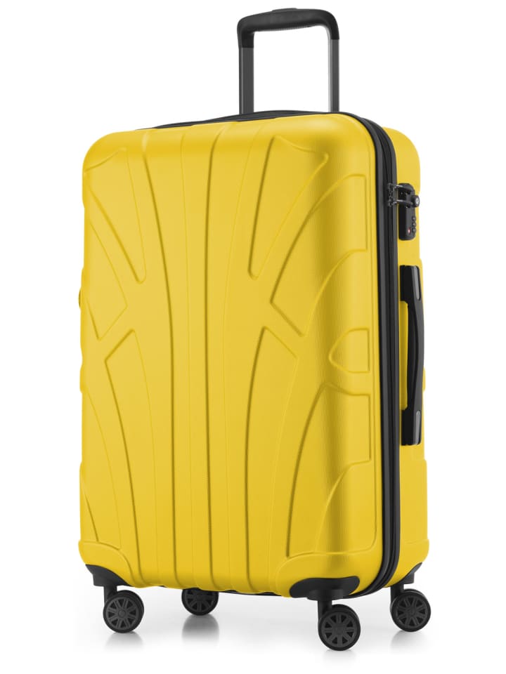 mittelgroßer Hartschalen-Koffer Check-In Reisekoffer Trolley TSA 68L in Gelb