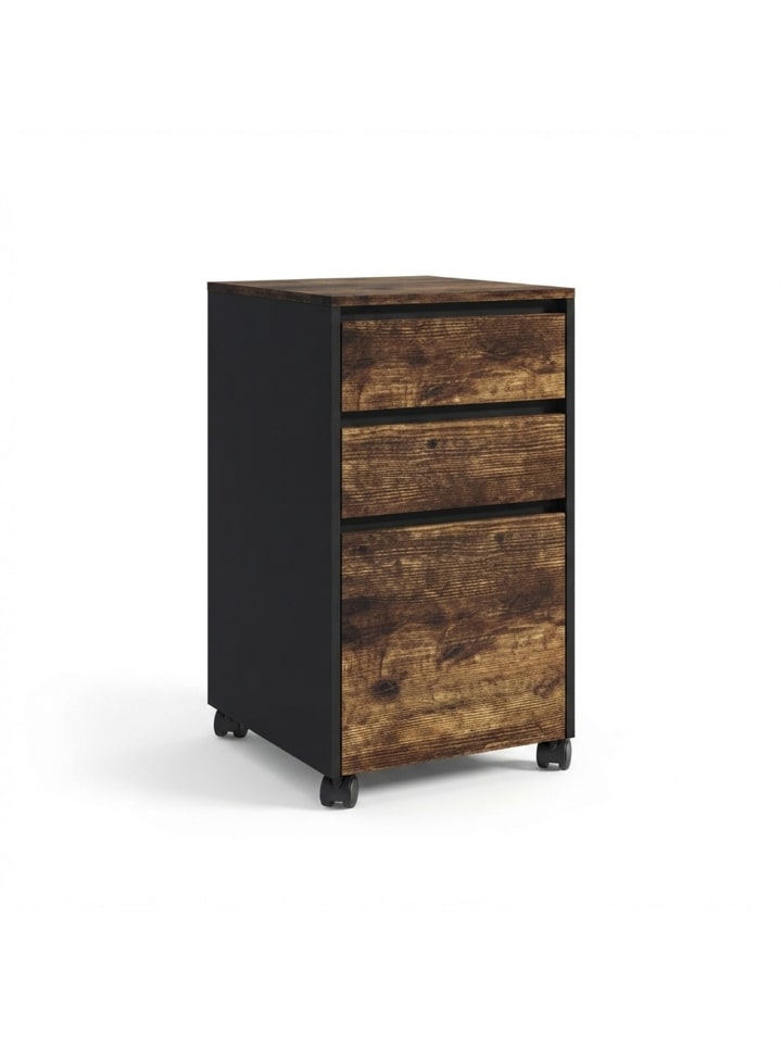 Rollcontainer in Schwarz/ Braun - (B)40 x (H)70 x (T)40 cm