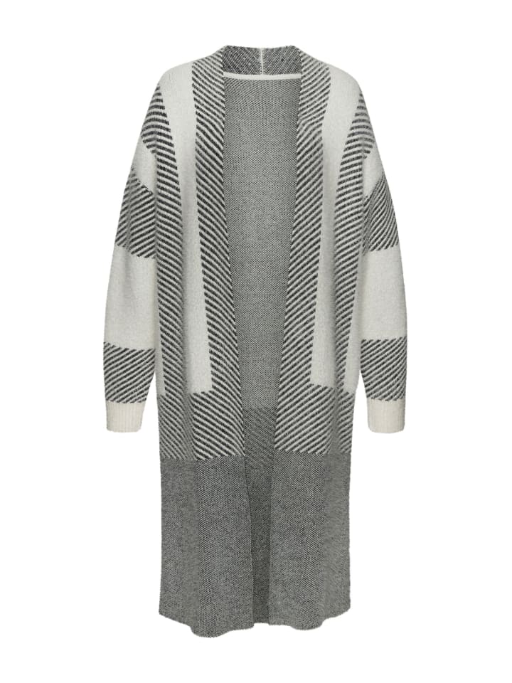 Longstrickjacke in creme-schwarz