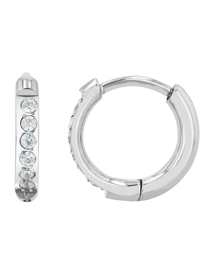 Damen Ohrringe – Klappcreole aus Titan mit Strass Steinchen in weiß