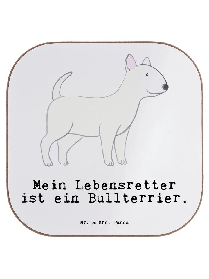 Untersetzer Bullterrier Lebensretter mit Spruch in Weiß
