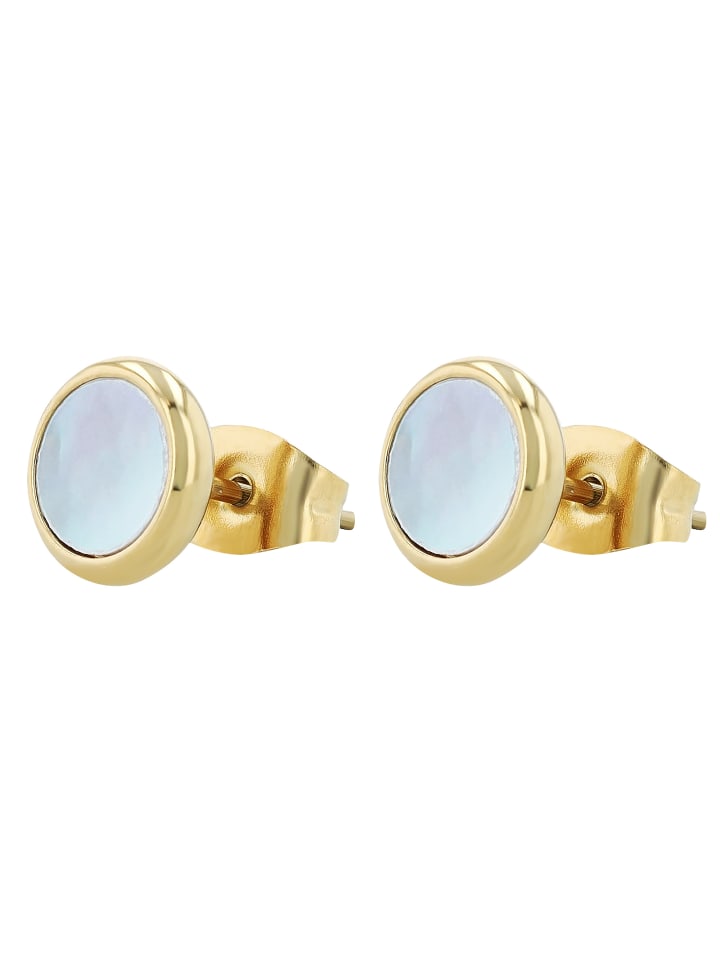 Damen Ohrringe – Ohrstecker aus Edelstahl mit Perlmutt in gold