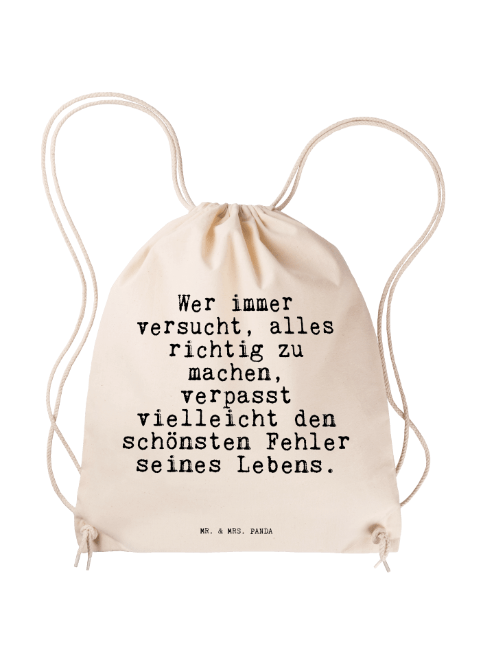 Beutel Wer immer versucht, alles... mit Spruch in Creme