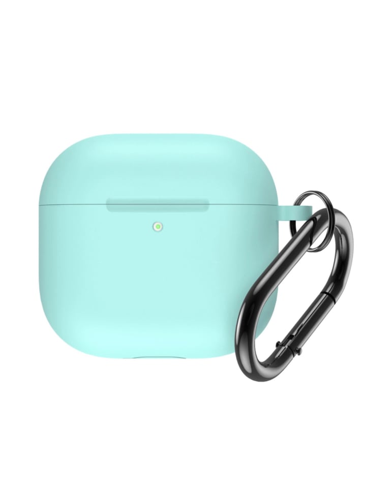 Silikonhülle kompatibelAirpods 4Karabinerhaken Blau in Mintgrün