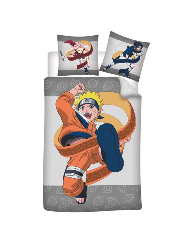 Naruto Bettwäsche-Set – 1x Deckenbezug 140x200 & 1x Kissenbezug 65x65 in Grau