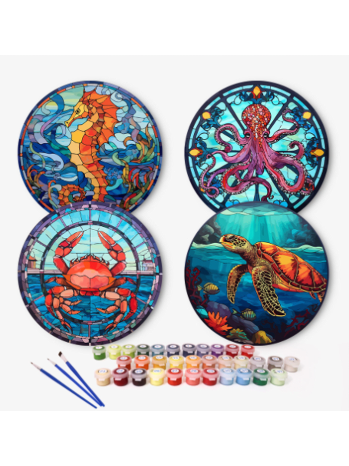 PVC-Tischset Malen nach Zahlen 4er Set-"Unterwasserwelt" 20cm